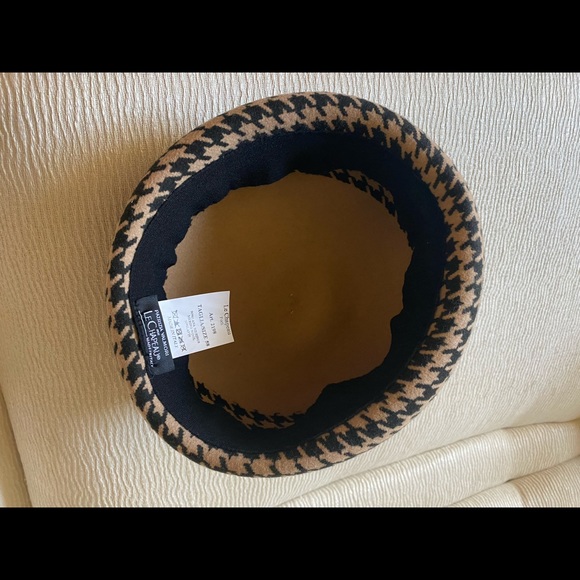 Made in Japan- Le Chapeau 100% wool houndstooth Baret hat with rabbit fur top - Picture 10 of 10
